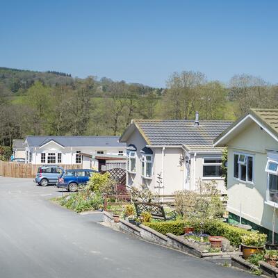 Residential park homes at Rockbridge, Mid Wales.