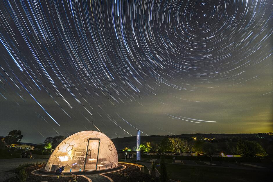 Night sky viewing dome with star trails photo at Rockbridge Park