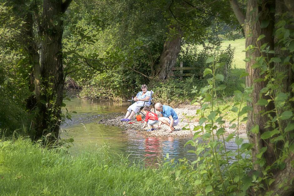 Family river picnic photo