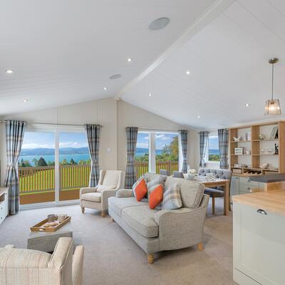 Luxury holiday lodge interior Rockbridge Park, Wales